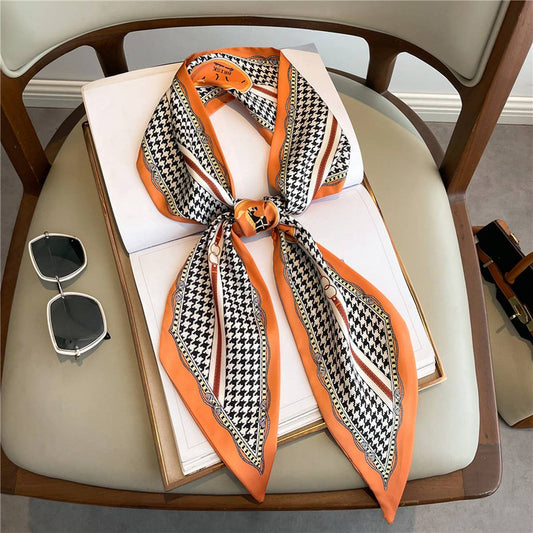 THIN NARROW RIBBON BEVELED SILK HEAD SCARF