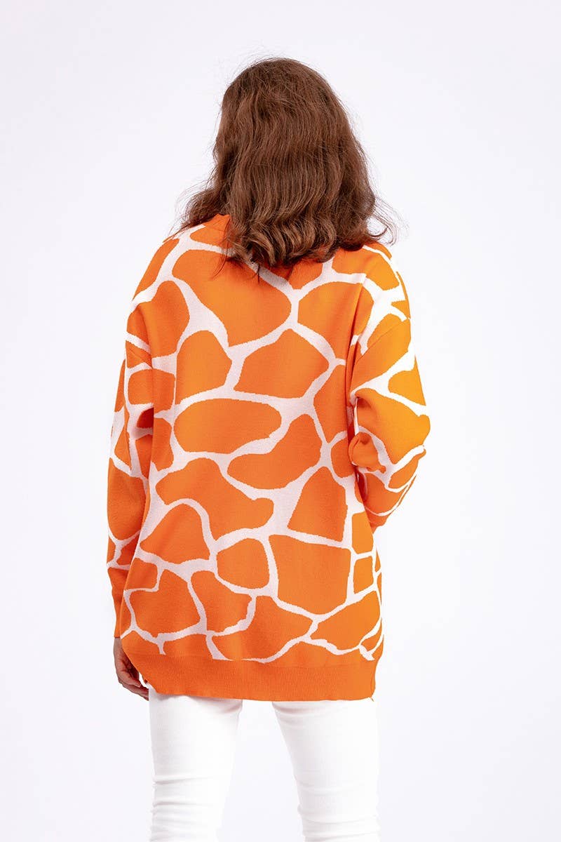 CWOCAL00664_JACQUARD KNIT V NECK LONGLINE CARDIGAN