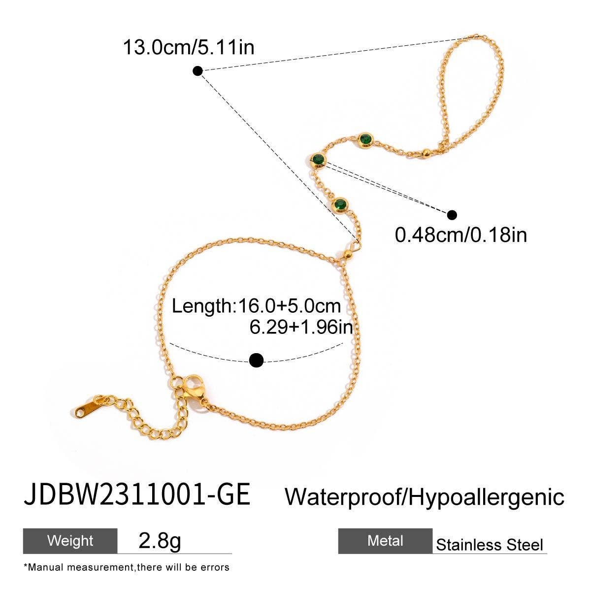 18K Gold Zircon Chain Ring Bracelet Titanium_CWAJE4649