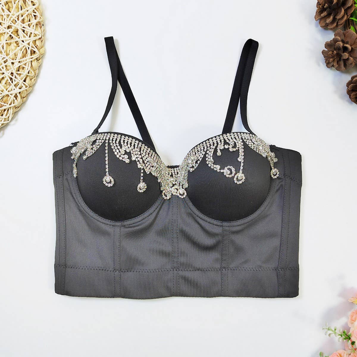 TEARDROP RHINESTONE WAIST HERRINGBONE CORSET