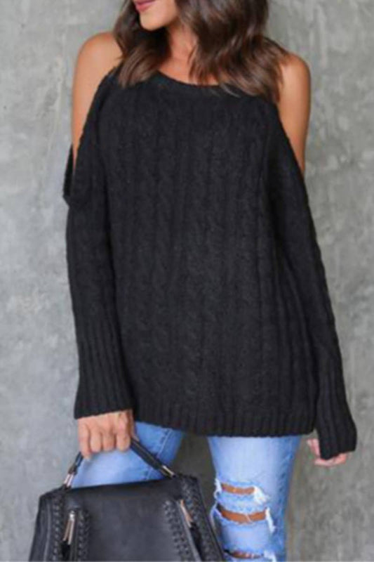 CWOSWL6650_CREW-NECK OFF-SHOULDER LONG-SLEEVED SWEATER