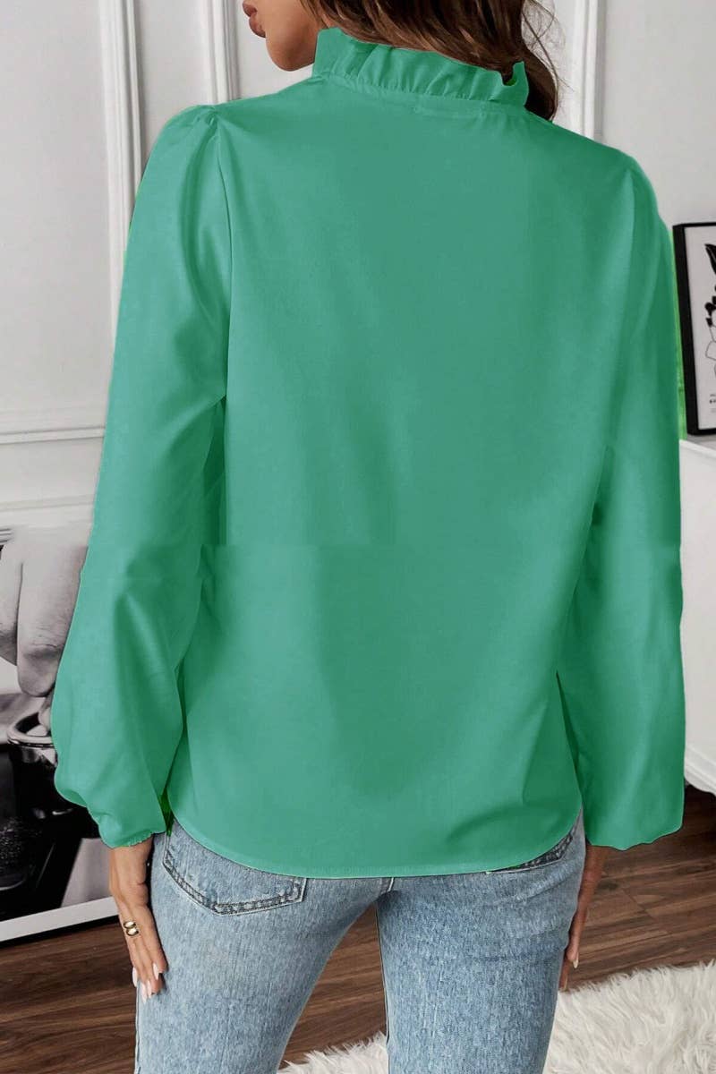 CWTSTL2082_FALL FASHION RUFFLED LONG SLEEVE SHIRT TOP