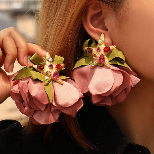 Handmade Starfish Floral Rhinestone Earrings