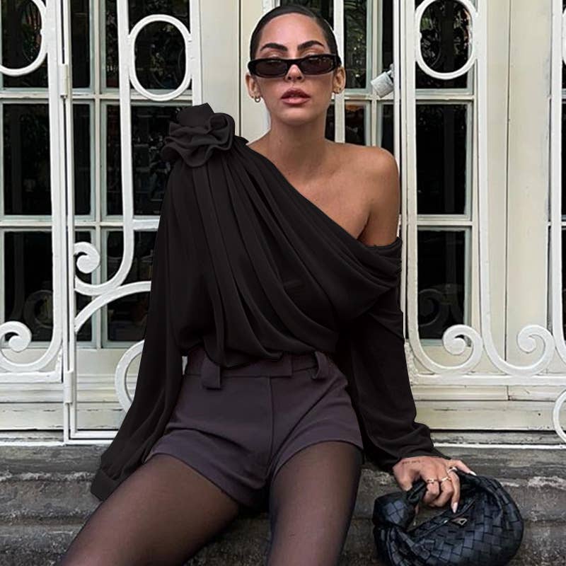 CHIC STREET HOTTIE SLANT SHOULDER SLIM-FIT SHIRT