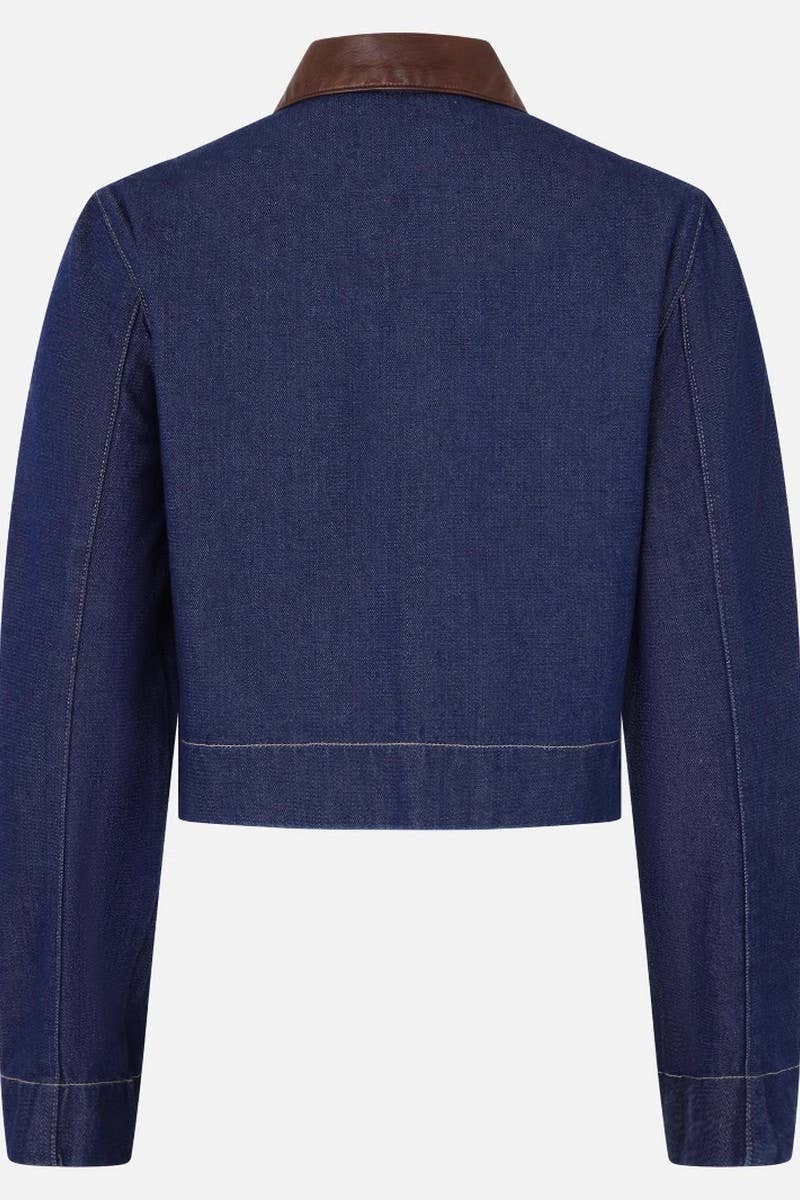 CWOCAL2322_FAUX DENIM JACKET WITH REFINED LEATHER COLLAR