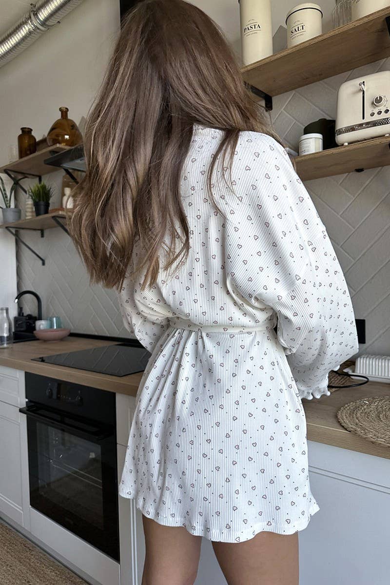 CWSPJ0396_HEART PRINT CARDIGAN LACE-UP NIGHTGOWN