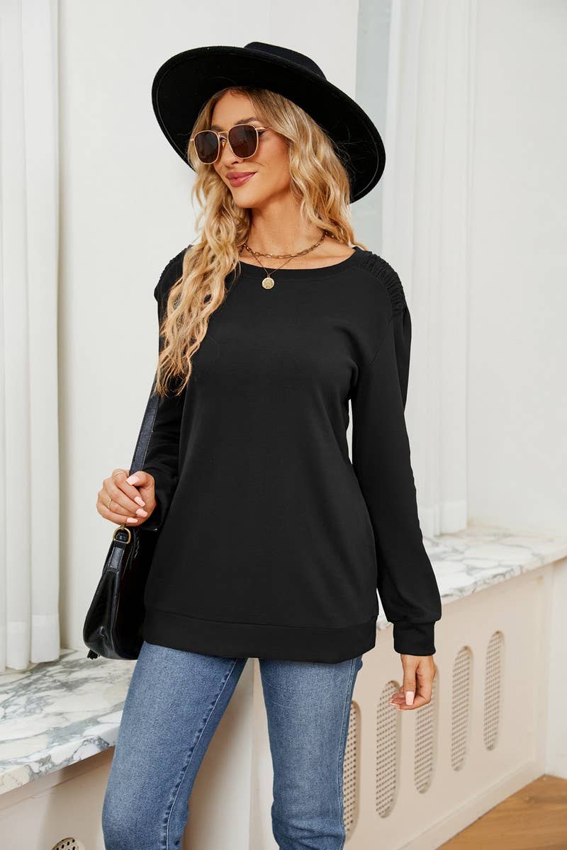 CWTBLL2384_SOLID COLOR ROUND NECK LONG SLEEVE POCKET T-SHIRT