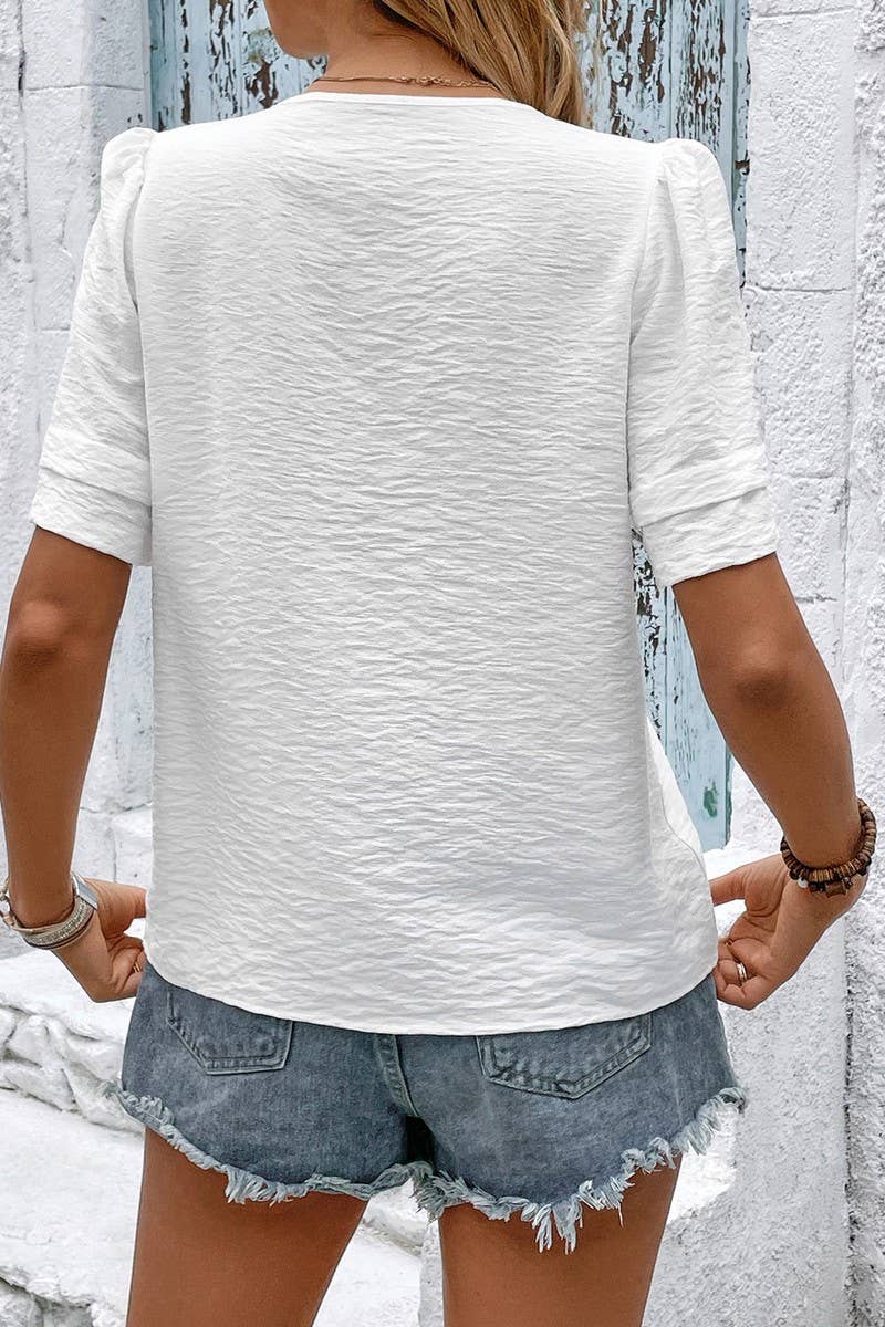 CWTBLS1997_V-NECK PULLOVER SOLID COLOR SHORT SLEEVE TOP