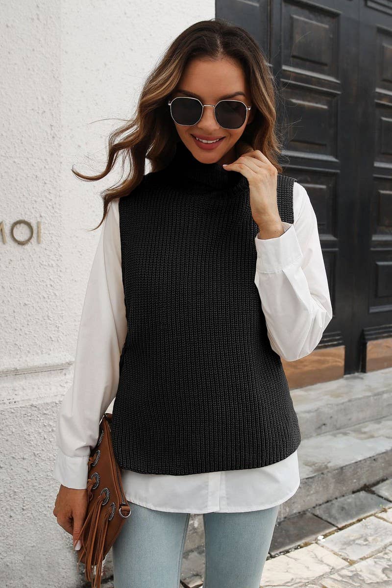 CWOV0490_TWO-PIECE BUTTON TURTLENECK VEST SWEATER VEST