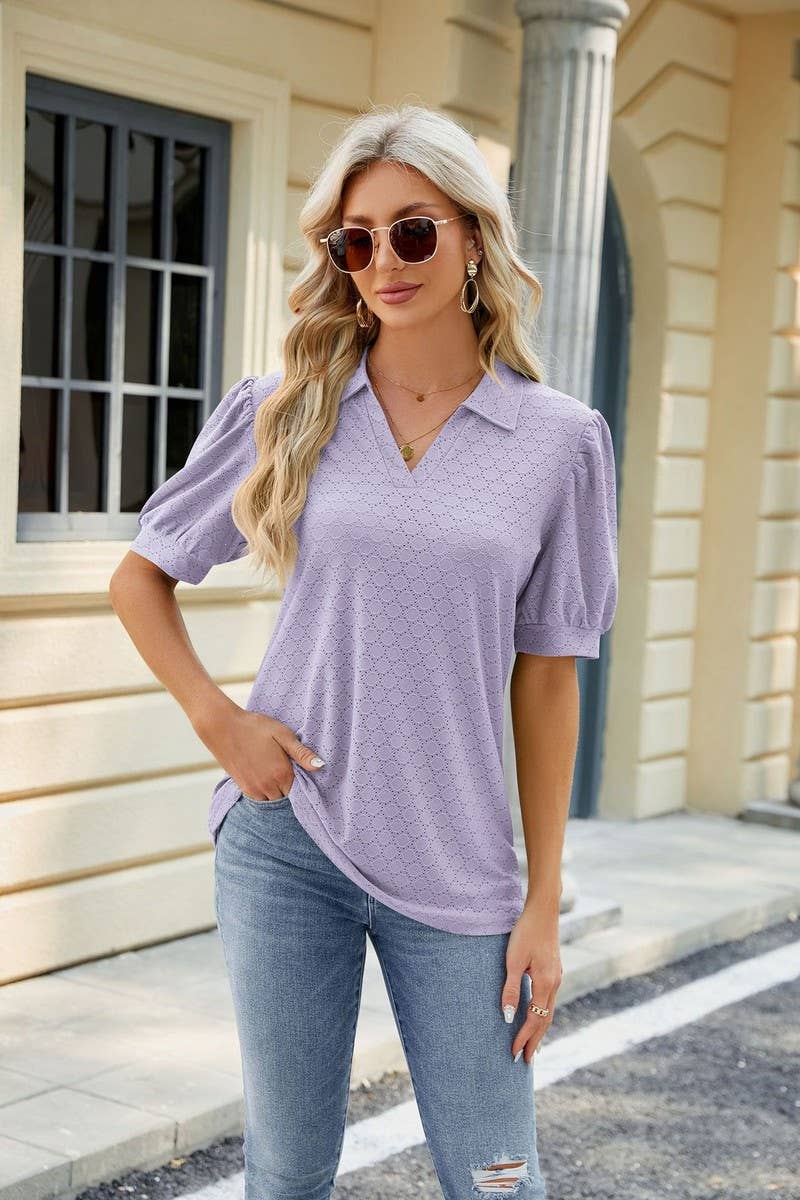 CWTTS0834_V-Neck Short Sleeve Knit Top