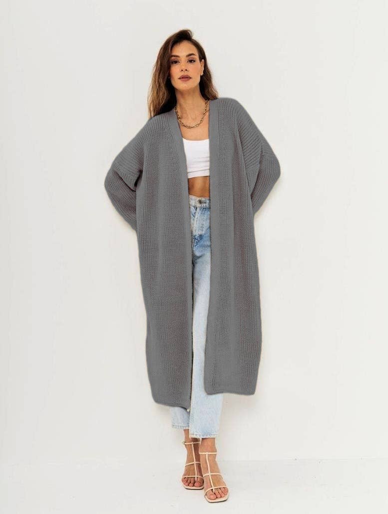 CASUAL LOOSE LONG SOLID COLOR UNBUTTONED CARDIGAN