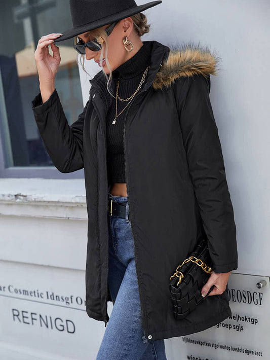 CASUAL HOODED MID-LENGTH TRENCH COAT