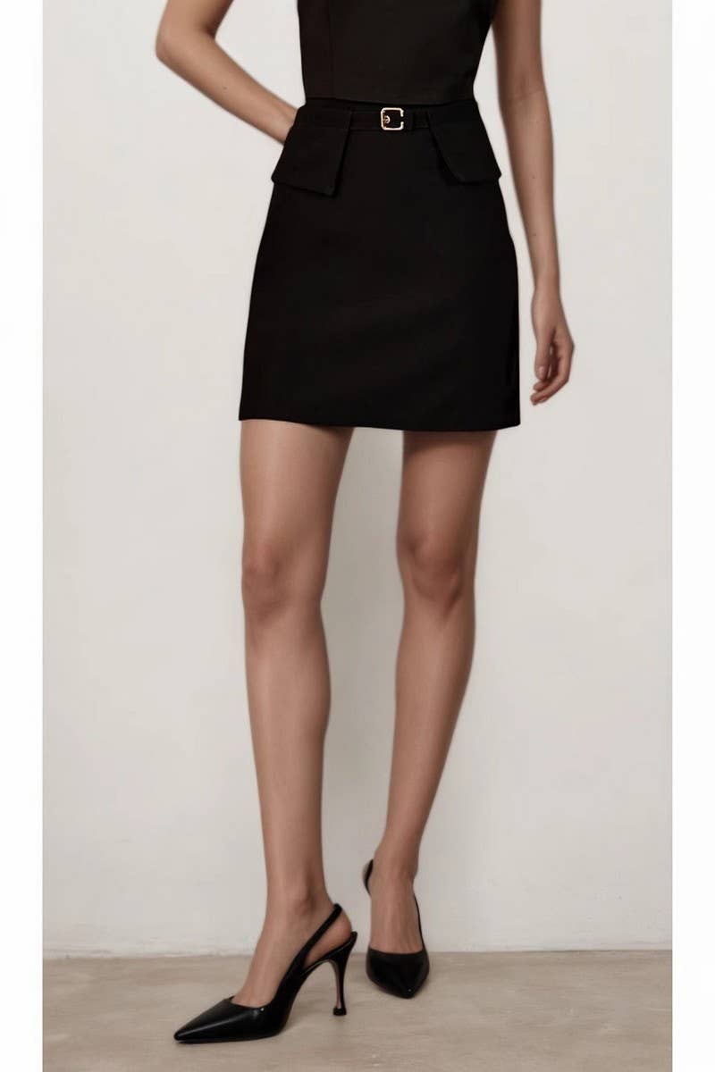 CWBSS0502_HIGH WAIST METAL BUTTON A-LINE MINI SKIRT