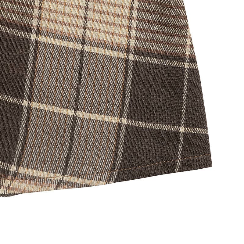 Casual retro-style lapel check patchwork dress