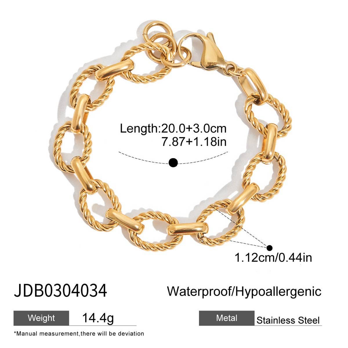 Modern 18K Gold Silver Rope Cross Chain Bracelet