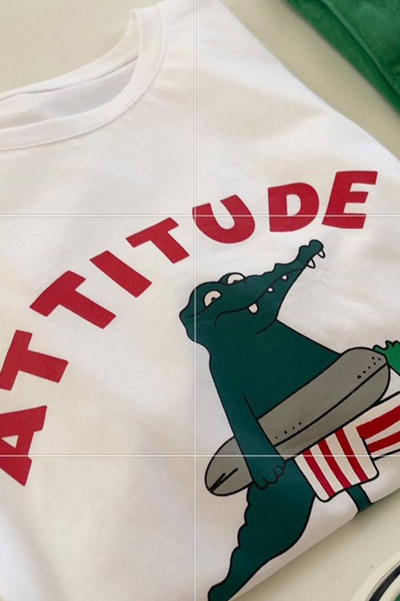 CWTTS0975_CARTOON LETTER PATTERN SHORT SLEEVED T SHIRT