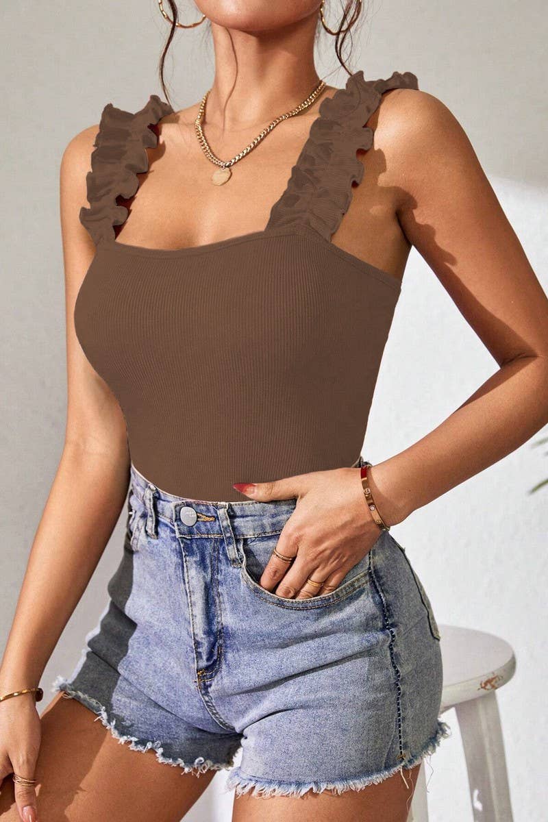 CWTHT0147_SOLID COLOR KNIT CAMISOLE SLEEVELESS BODYSUIT