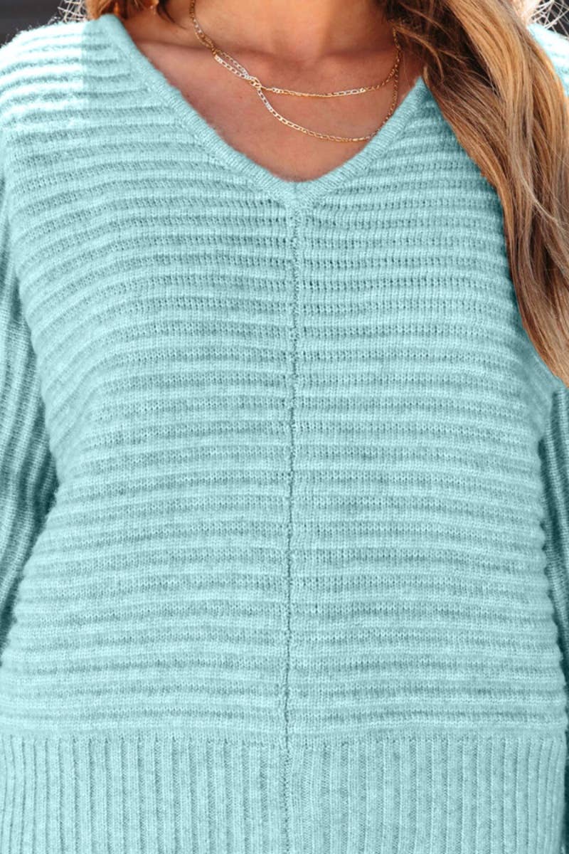 CWOSWL6628_KNITTED V-NECK COMMUTER LONG-SLEEVED SWEATER