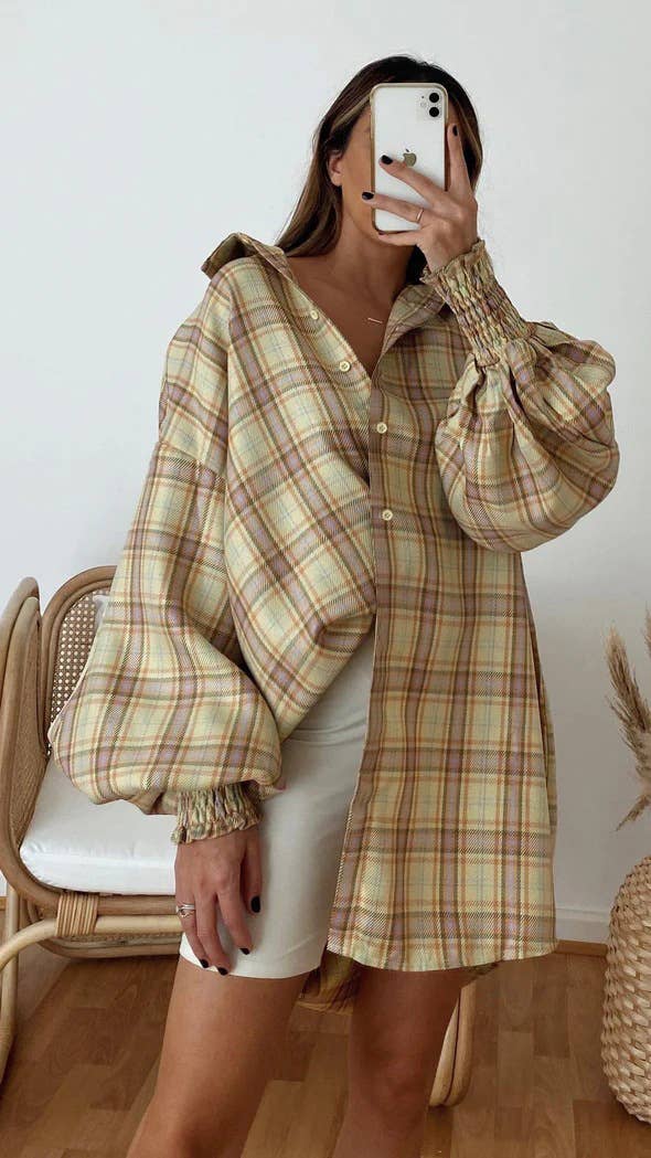 Checkered lantern long-sleeved shirt