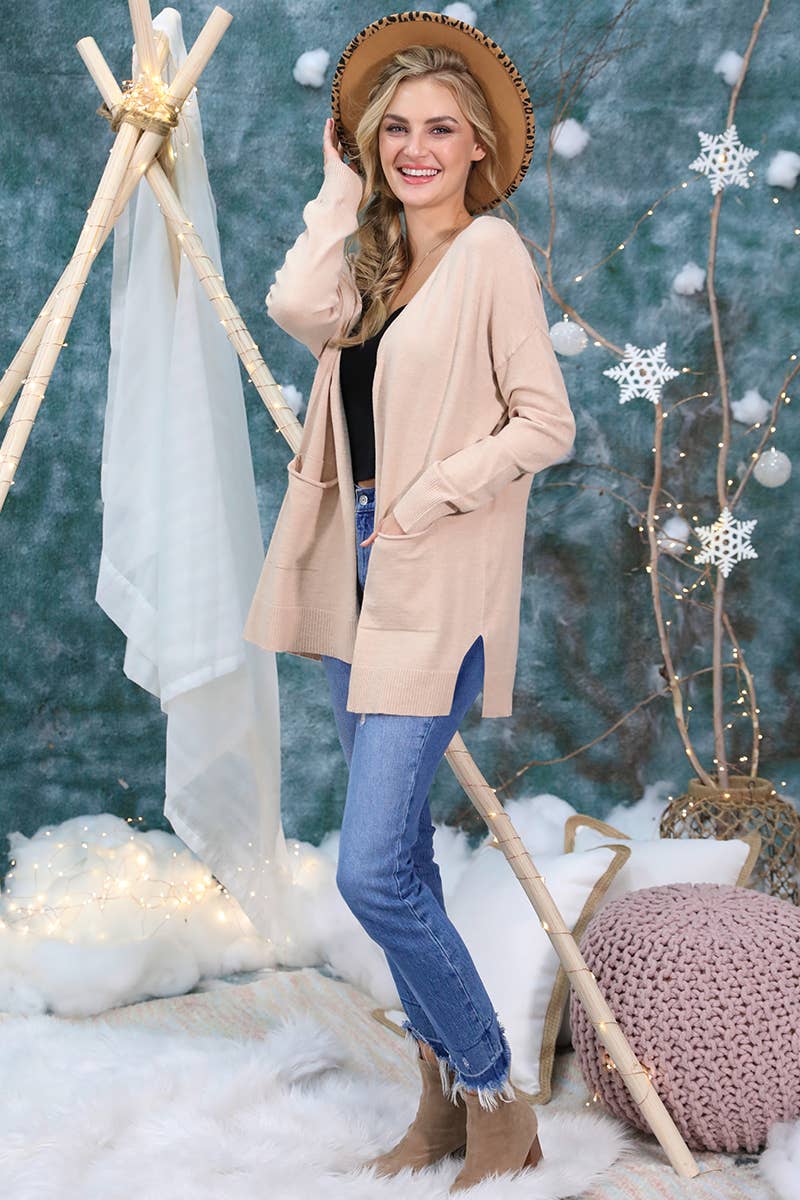 CWOSWL1827_LOOSE FIT WITH POCKET SWEATER CARDIGAN