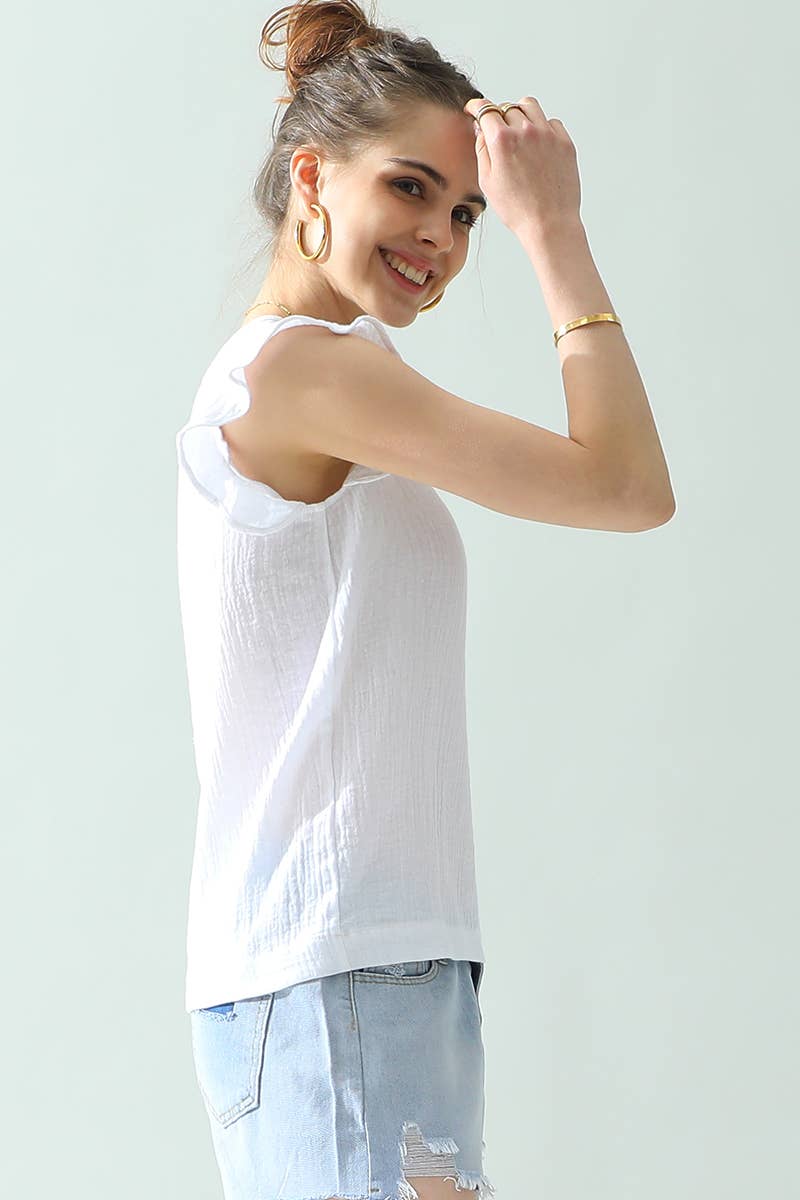 CWTTS688_V NECK BUTTERFLY RUFFLE TUNIC TOP