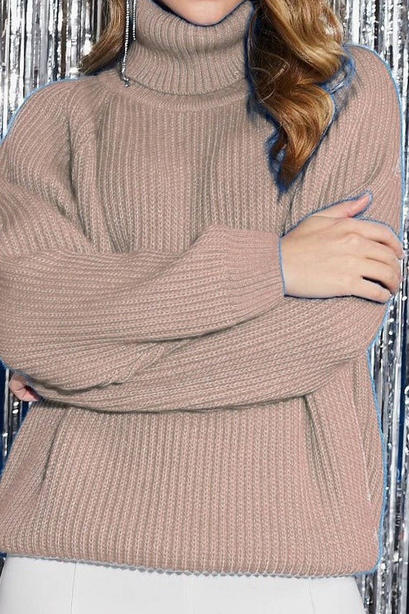 CWOSWL6378_TURTLENECK PULLOVER SOLID COLOR KNITTED SWEATER
