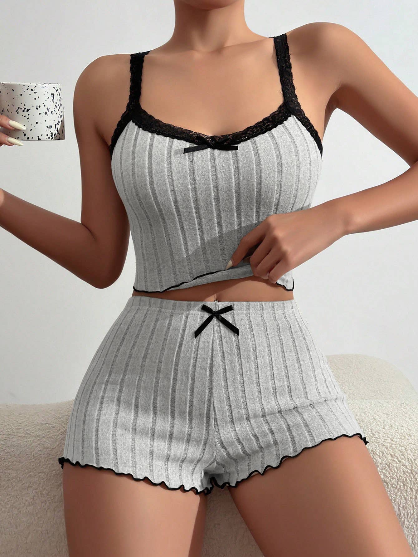 BOW HALTER TOP AND SHORTS TWO-PIECE SET