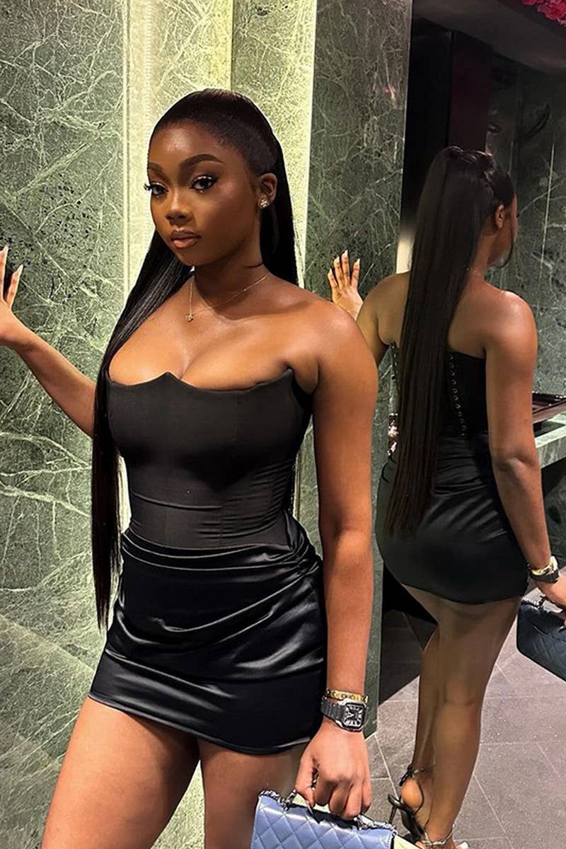 CWDTD0392_SOLID COLOR TUBE TOP HIP-WRAPPED HOT GIRL DRESS