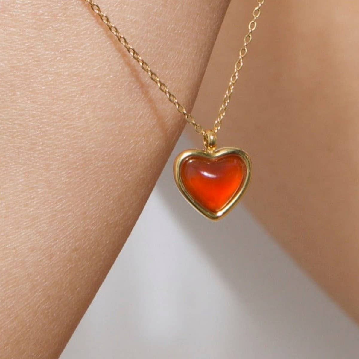 Natural Stone Heart Necklace Earrings