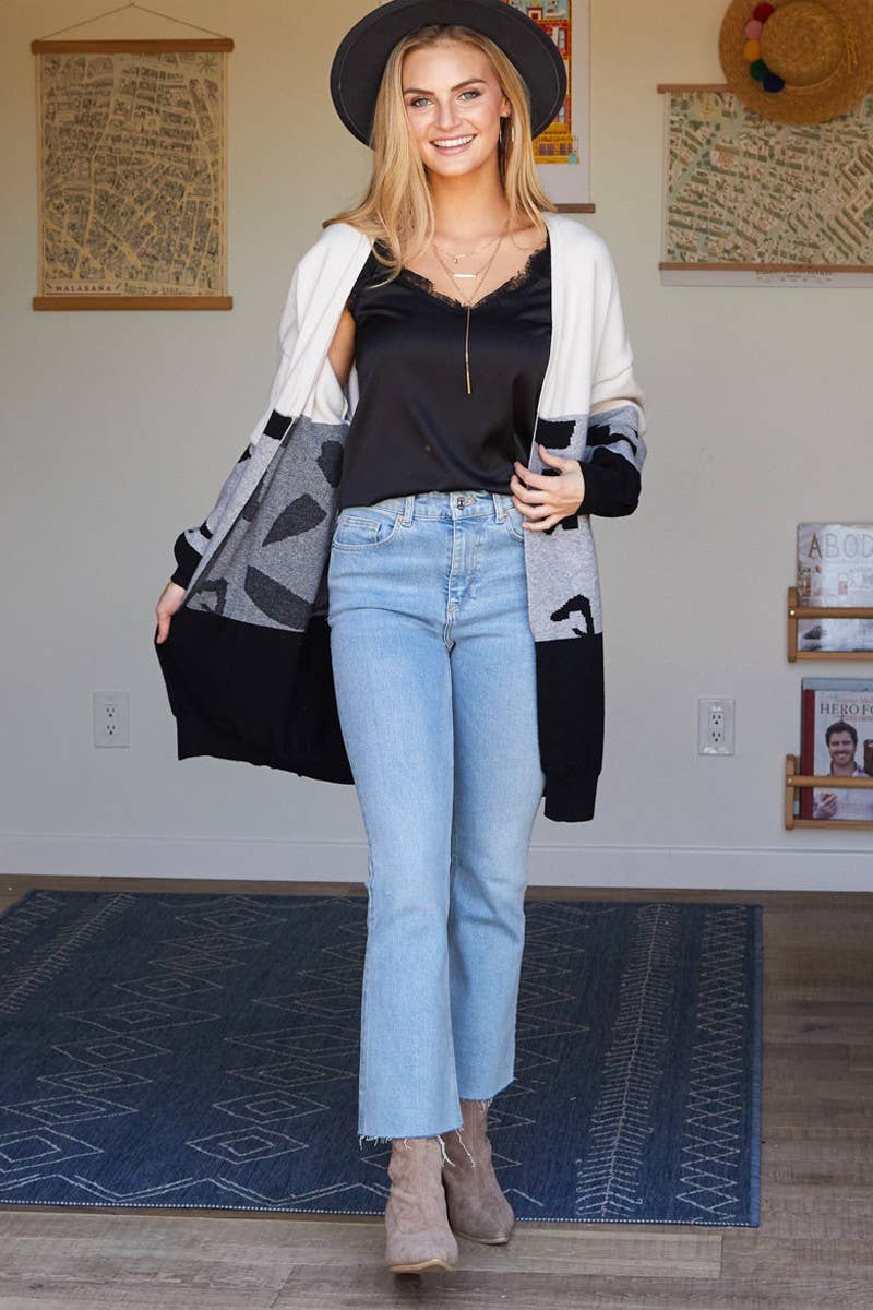 CWOCAL173_LONG SLEEVE ABSTRACT COLOR BLOCK CARDIGAN