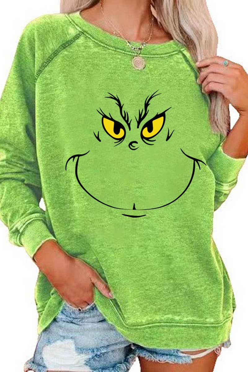 CWTBLL01326_CHRISTMAS CARTOON HORN SLEEVE SWEATSHIRT