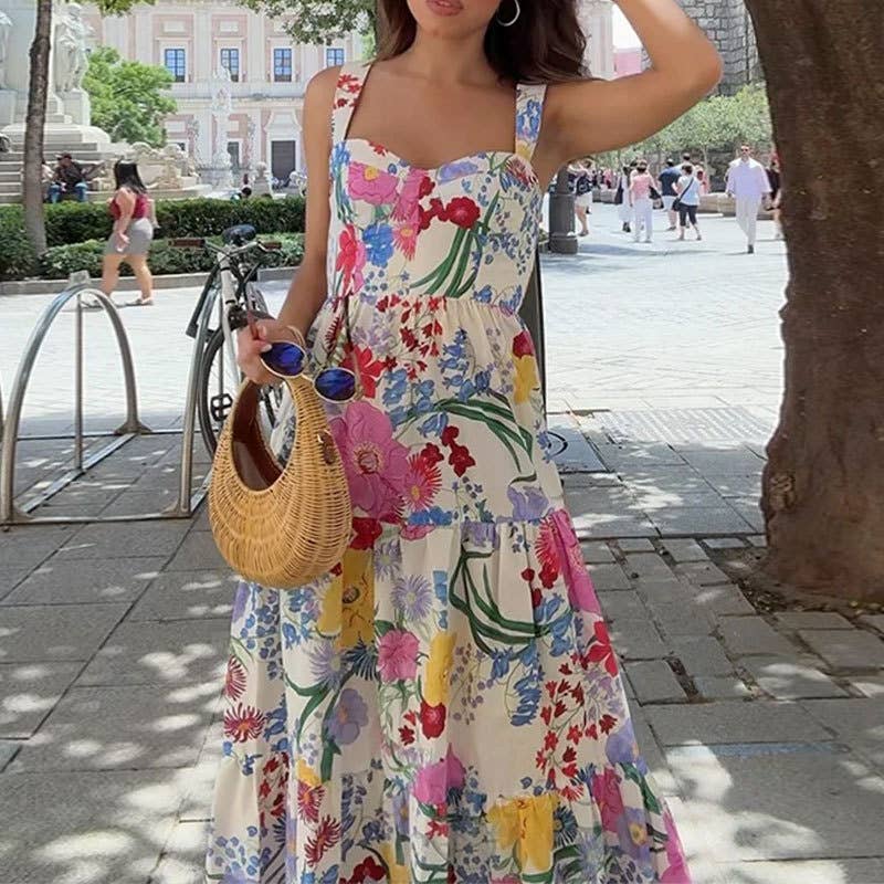 Colorful sleeveless holiday beach elegant dress