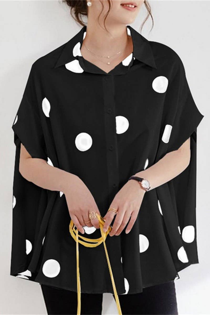 CWTSTS0485_BAT-SLEEVE LOOSE-FITTING POLKA-DOT PRINTED SHIRT