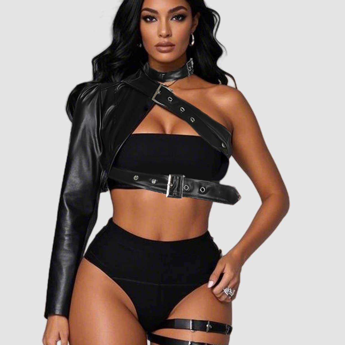 Black Punk PU Jacket – Asymmetrical Rock Style_CWMM9007