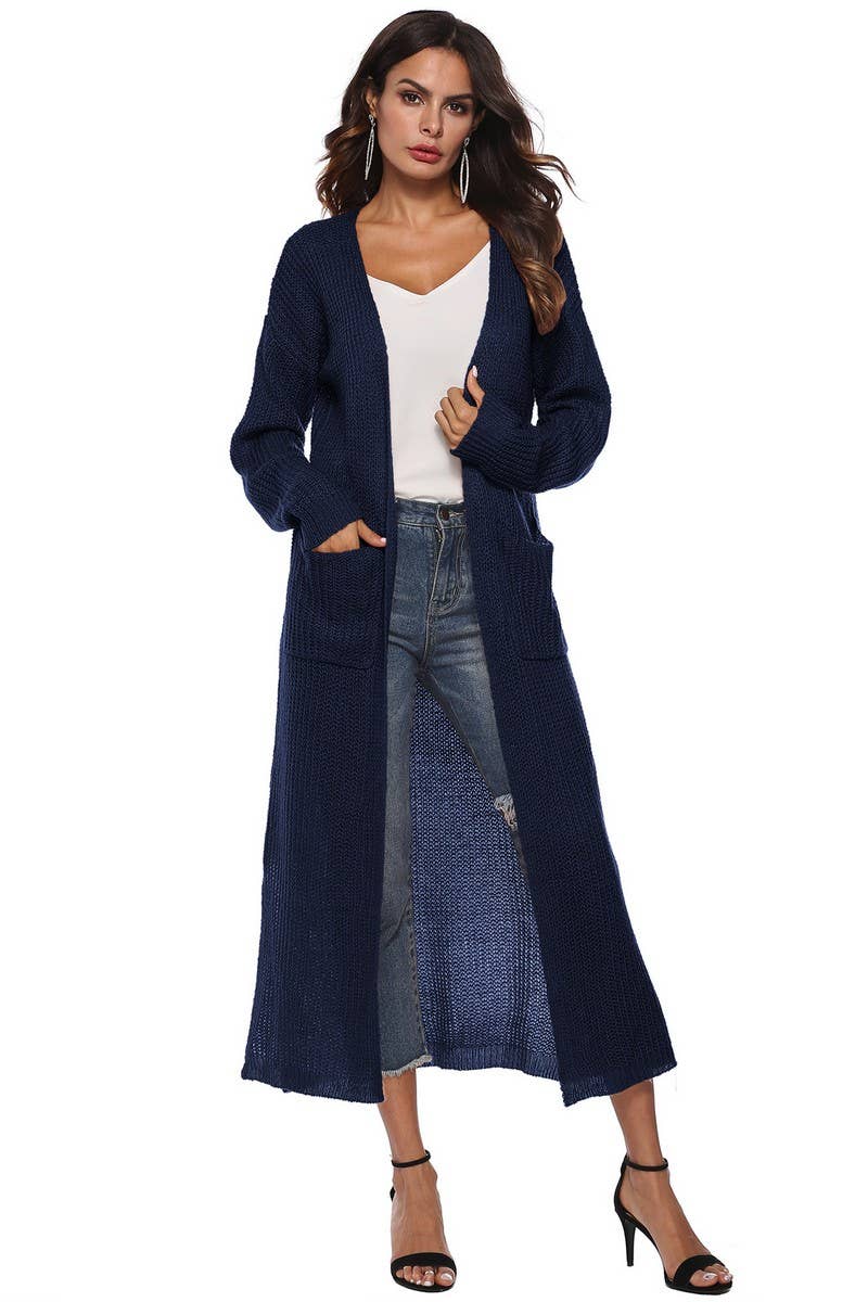 CWSBSL00032_WOMEN LONG KNIT CARDIGAN WITH POCKETS