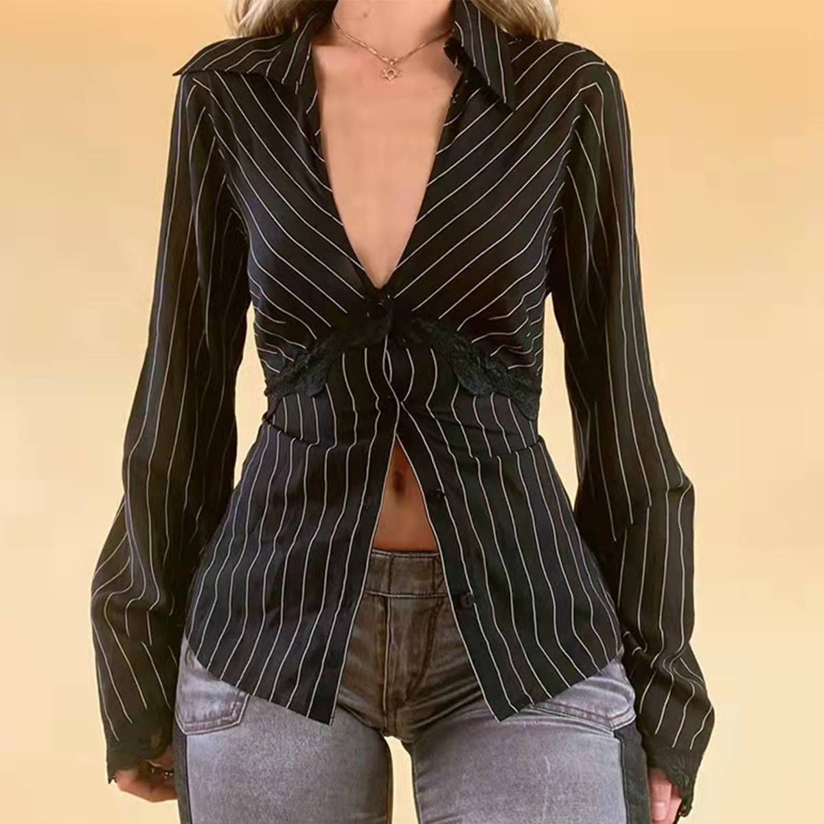 CWTSTL2404_STREET HOTTIE VINTAGE STRIPED LACE PATCHWORK TOP