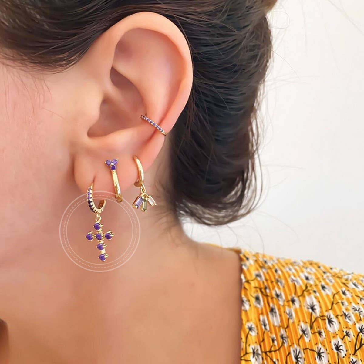 COLORFUL FRENCH CROSS DIAMOND EARRINGS