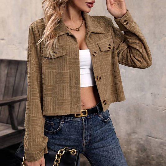CORDUROY JACKET SOLID COLOR SHORT LAPEL COAT