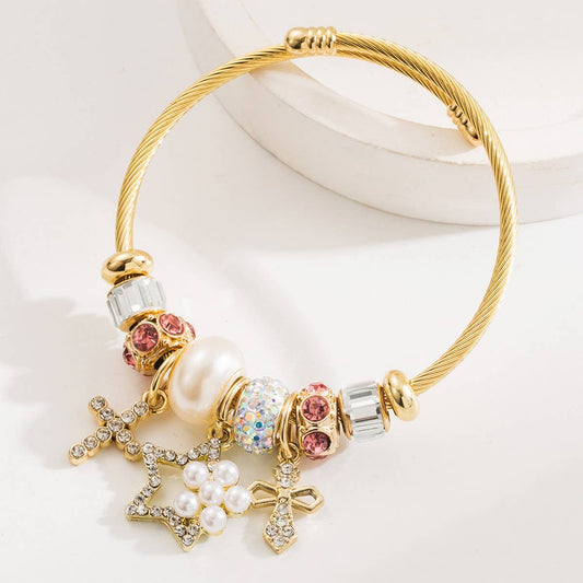 Adjustable Steel Bracelet with Bear, Heart & Cross_CWMM8583
