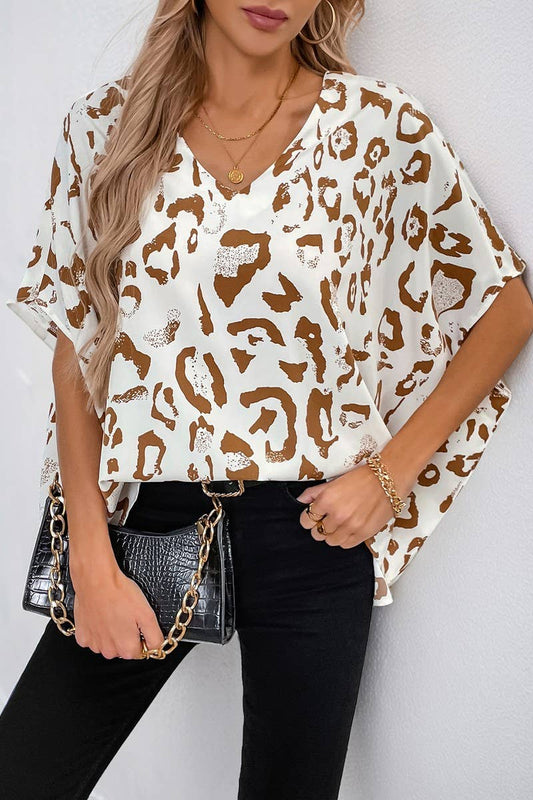 CWTBLS1996_V-NECK LOOSE BATWING SLEEVE LEOPARD TOP
