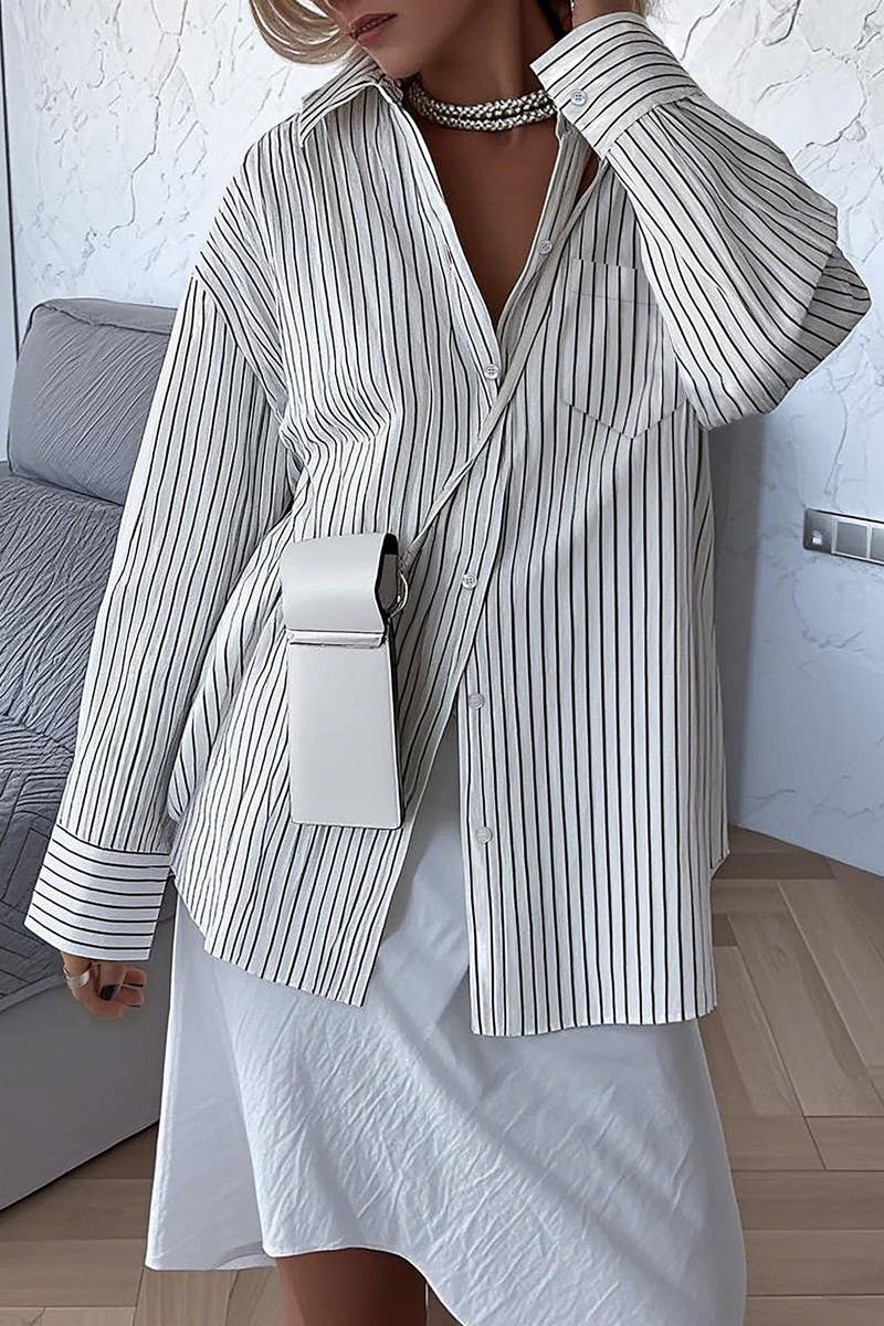 CWTBLL4127_SIMPLE STYLE BUTTON STRIPE CASUAL CARDIGAN