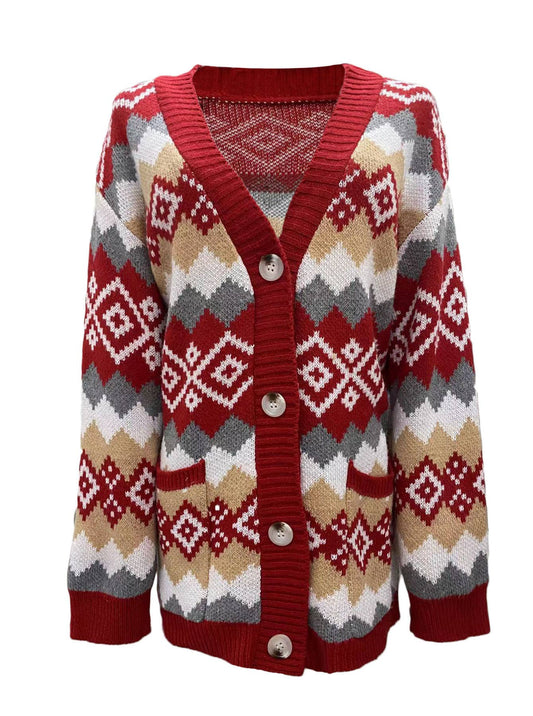 Christmas single-breasted knitted cardigan