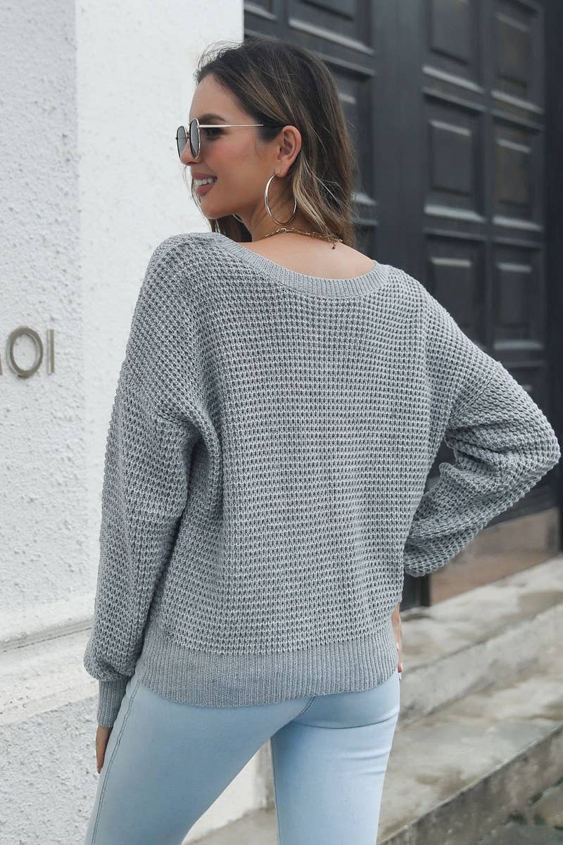 CWOSWL4200_LOOSE TIE WRAP LONG SLEEVE KNIT SWEATER