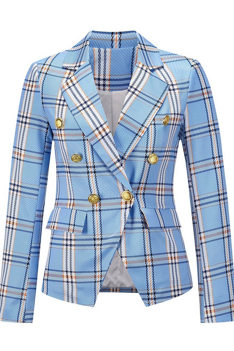 CWOBL0173_SINGLE-BREASTED LAPEL PLAID CASUAL BLAZER