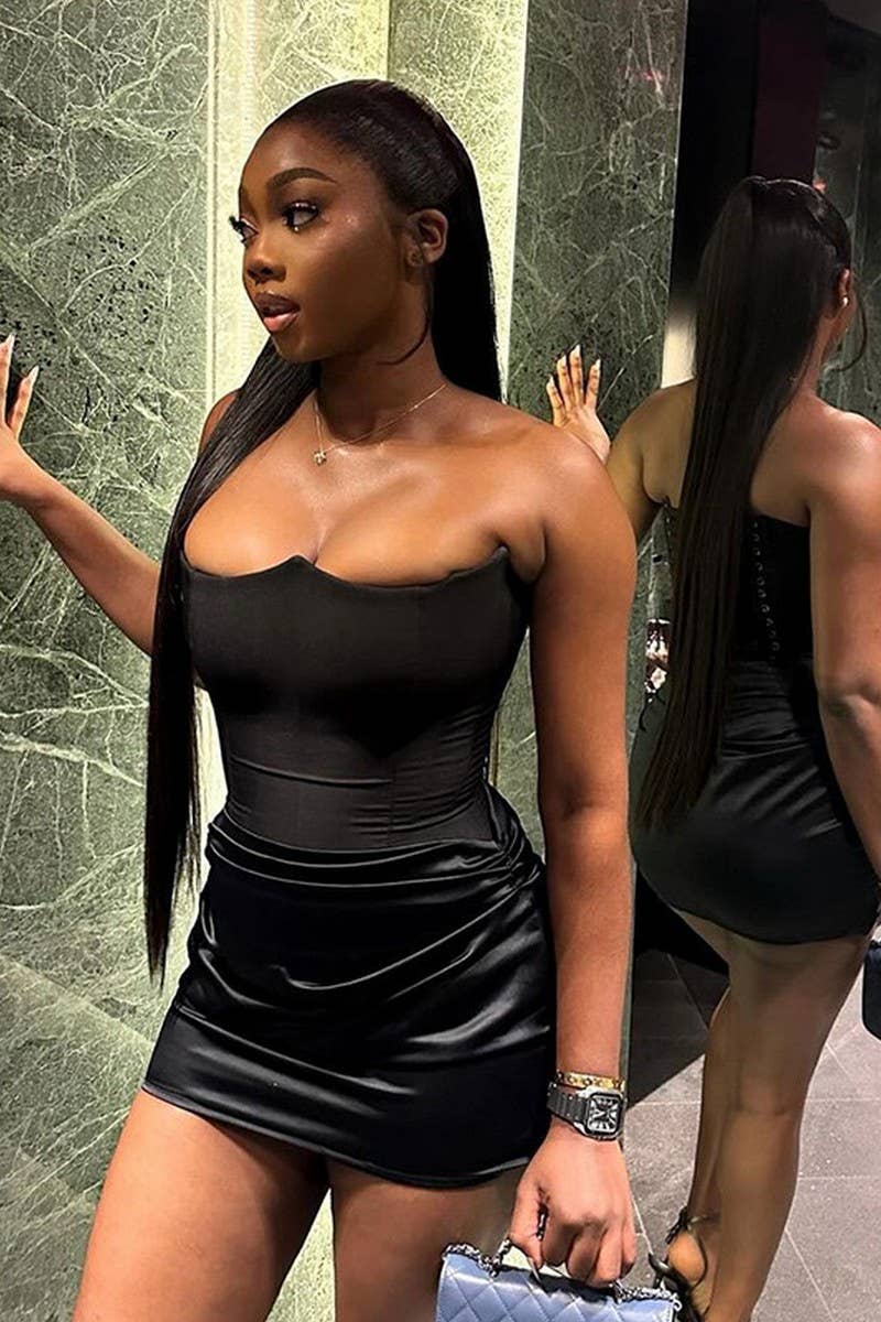 CWDTD0392_SOLID COLOR TUBE TOP HIP-WRAPPED HOT GIRL DRESS