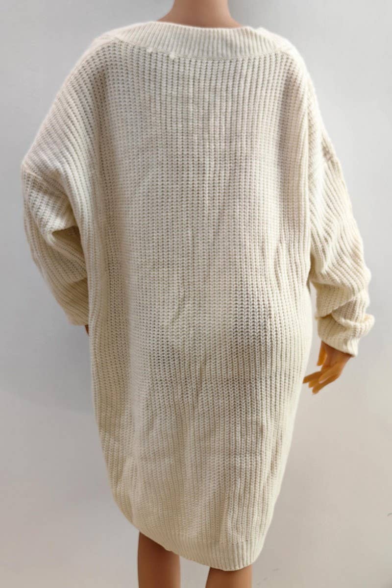 CWOSWL07399_PLUS SIZE DEEP V NECK KNIT SWEATER DRESS