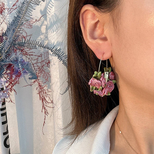 Handmade Fabric Rose V-Shape Ear Cuffs