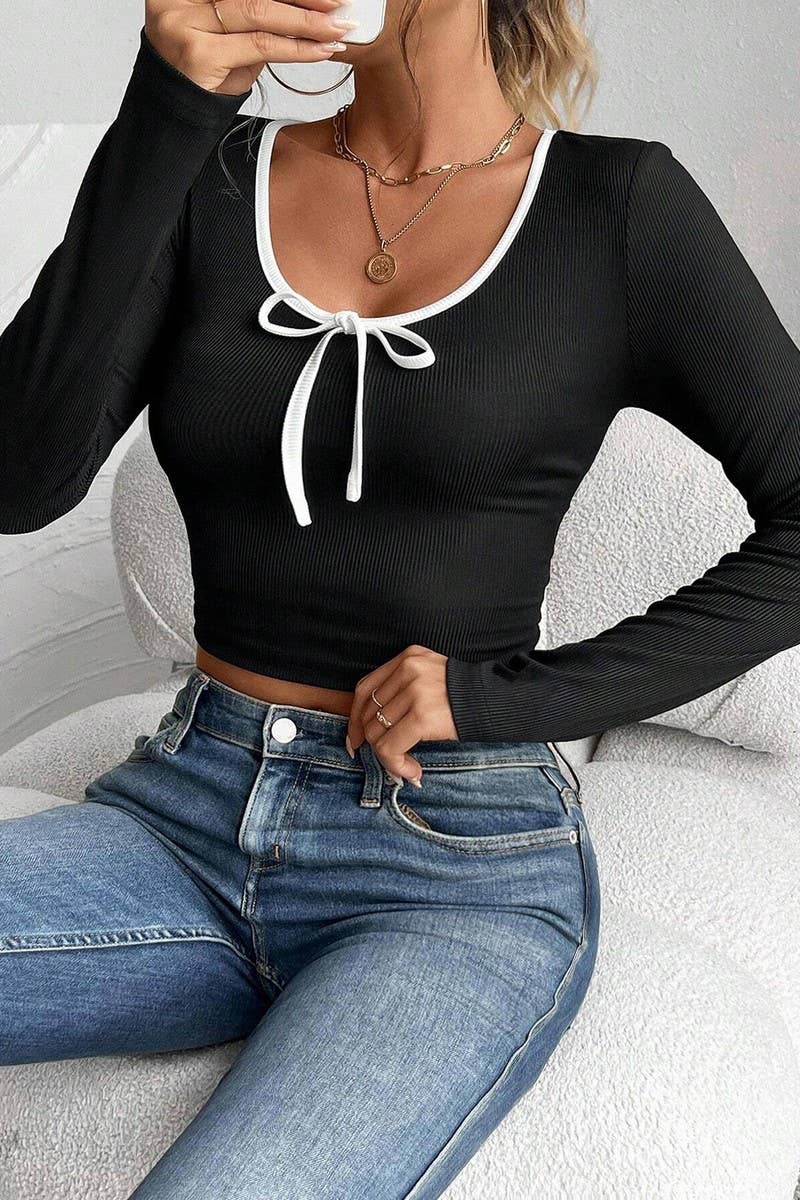 CWTBLL2731_SOLID COLOR SLIM SHORT SEXY CONTRAST COLOR TOP