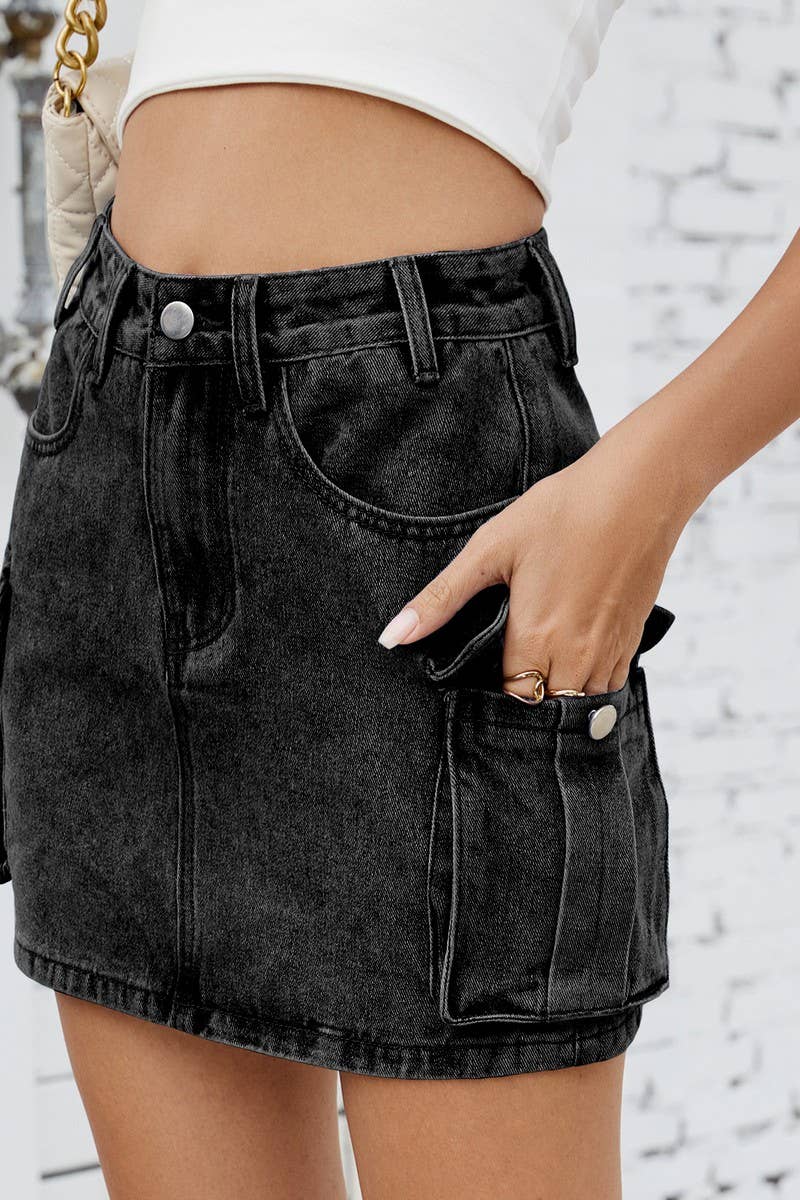 CWJSK00229_WASHED VINTAGE DENIM WORK POCKET SKIRT