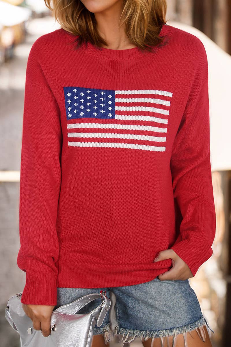 CREW-NECK FLAG EASTER INDEPENDENCE DAY SWEATER